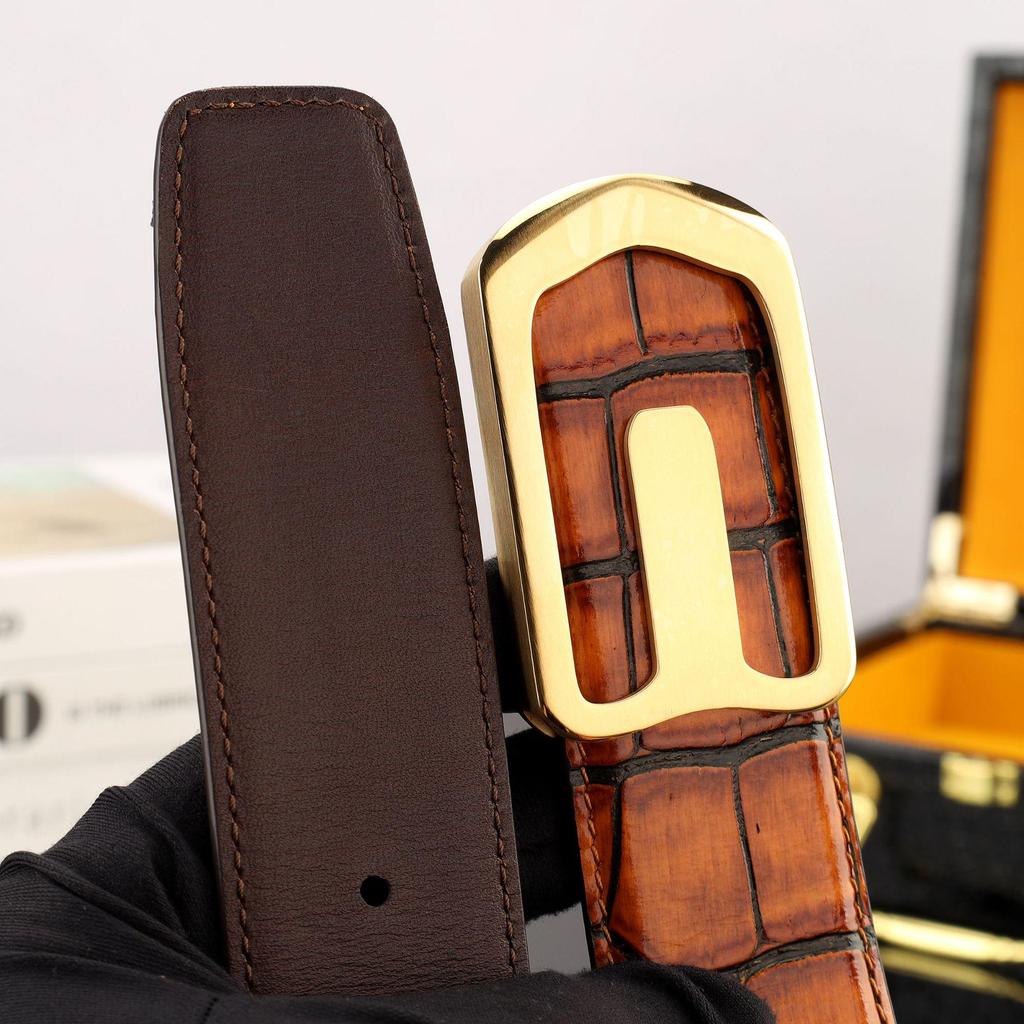 Men's Crocodile Pattern Stainless Steel Buckle Leather Belt