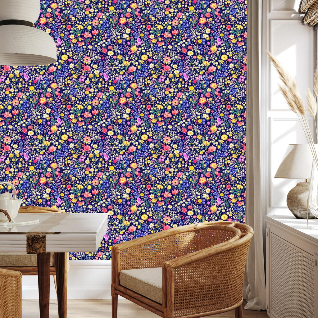 Blue and purple wildflowers wallpaper for living room and bedroom 50x1000
