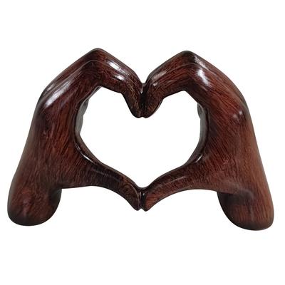 Charming Wood Grain Effect Love Sculpture Resin Craft Decor Heart Hands Statue Love Hand Gesture Statues Room Wedding Decoration