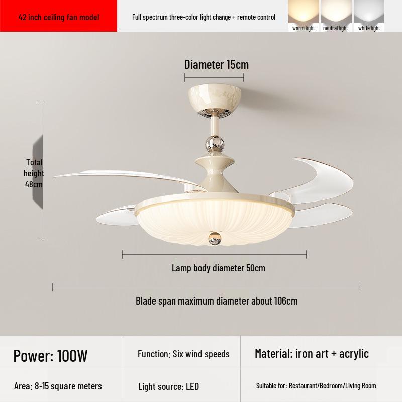 Modern Minimalist Silent Ceiling Fan with Light - High Airflow for Living Room, Dining Room, and Bedroom