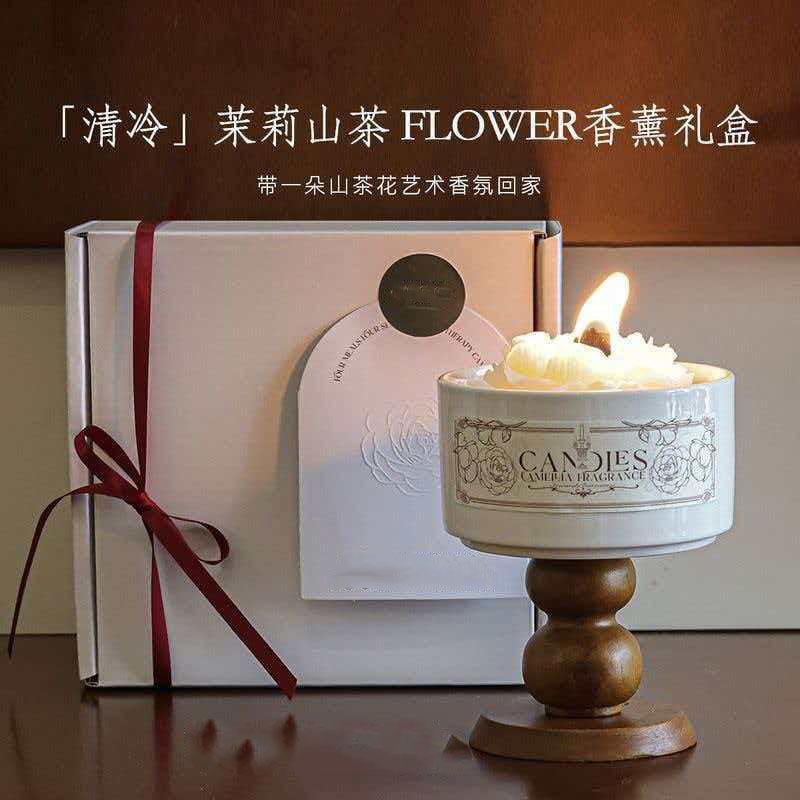 Camellia aromatherapy candle gift box ceramic cup candle aromatherapy bedroom living room souvenir atmosphere aromatherapy ornament camellia candle gift box (westin white tea)