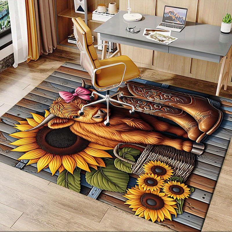 Chair Mat: Sunflower Cow Office Carpet Large Rug for Home Decor, Sofa Cover, Gift Idea, Suitable for Bedroom, Living Room, Various Rooms