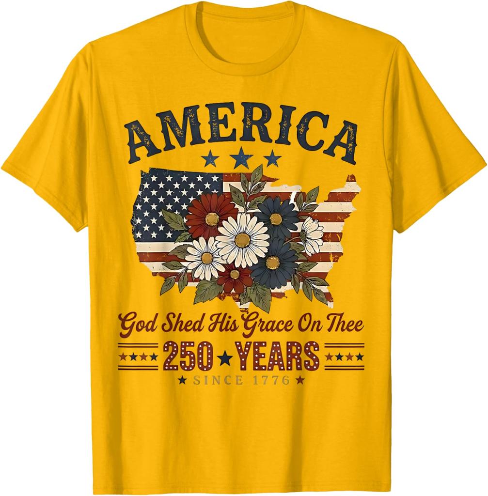 America 250 Years Flag Floral God Shed His Grace On Thee Unisex T-Shirt 3