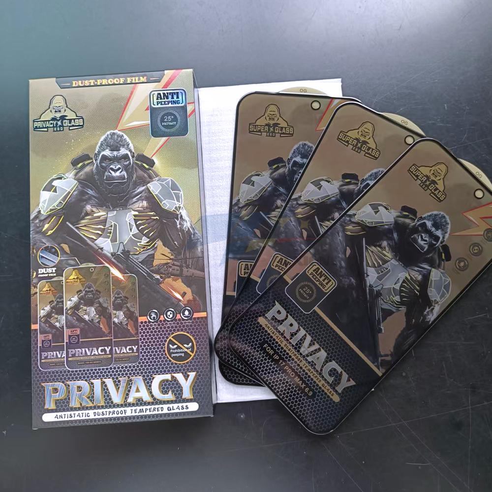 Schwarzer King Kong ESD Hoher Anti-Peeping Sichtschutz Gehärtetes Glas Displayschutz für iPhone 12 13 14 15 16 17 Pro Max & 13 Mini