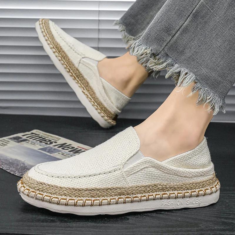 Summer Casual Men's Shoes Linen Sewing Comfy Light Loafers Men Espadrilles Flat Slip-on Driving Shoes for Men Zapatos De Hombre