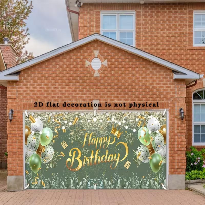 

2D Green Gold Birthday Banner, Sage Green & Gold Confetti Happy Birthday Garage Decor 47.2x31.5inch/120*80cm