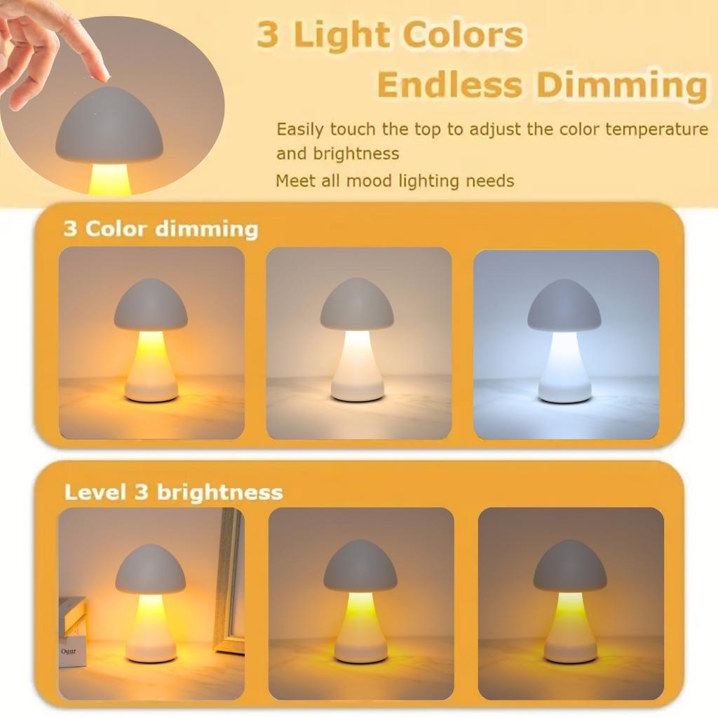 Creative mushroom table lamp, bedroom bedside lamp, dimmable LED light, unique home warm gift, Valentine's Day gift