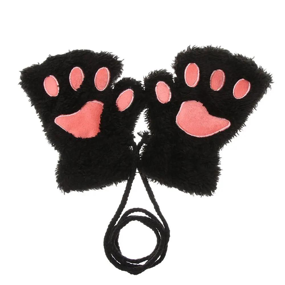 Lovely Fluffy Winter Warm Children Gloves Mittens Cat Paw Fingerless