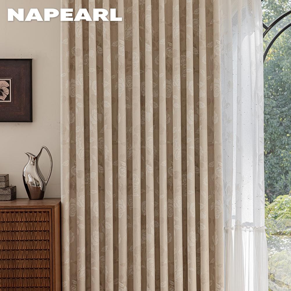 1PC NAPEARL Vintage Elegant Rose Blackout Curtains, French Countryside Style Thick Curtains for Bedroom Living Room Home Decor