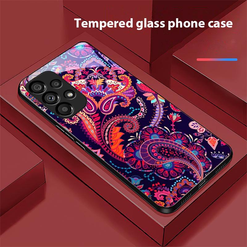 Buntes Blumentotem für Samsung Galaxy S10 S20 Plus S21 FE S22 S23 S24 FE S25 Ultra Schwarz Hartschale Handyhülle aus gehärtetem Glas