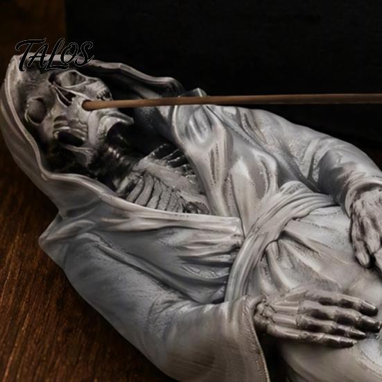 Gothic Home Decor Grim Reaper Incense Stick Holder, Resin Laying Skeleton Statue Burner, Gifts for Horror Lovers Collectible Tabletop Ornament