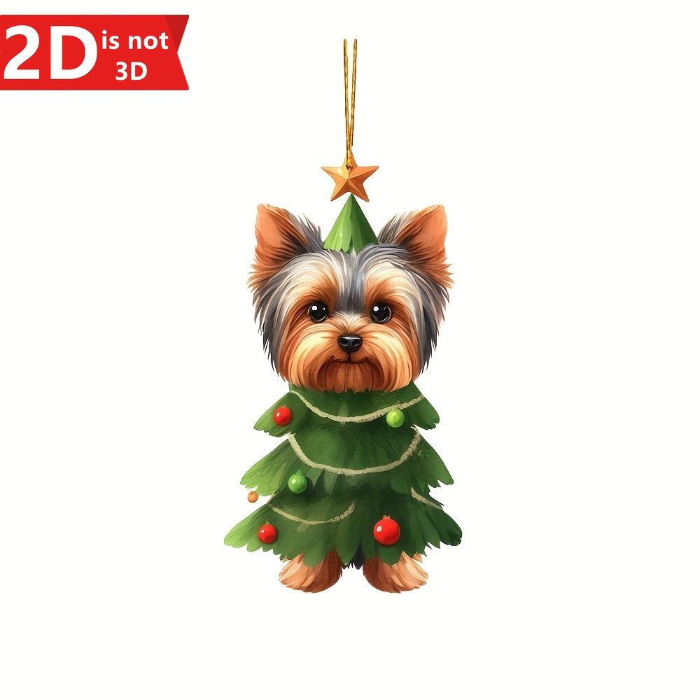 

2D Yorkshire Dog Christmas pendant for car mirrors. A cute holiday accessory. чистый