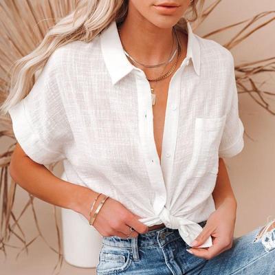 Summer Cotton Linen Shirt Women Short Sleeves Tops Womens Elegant Blouses Short Sleeve Summer Shirts For Women Casual 21929