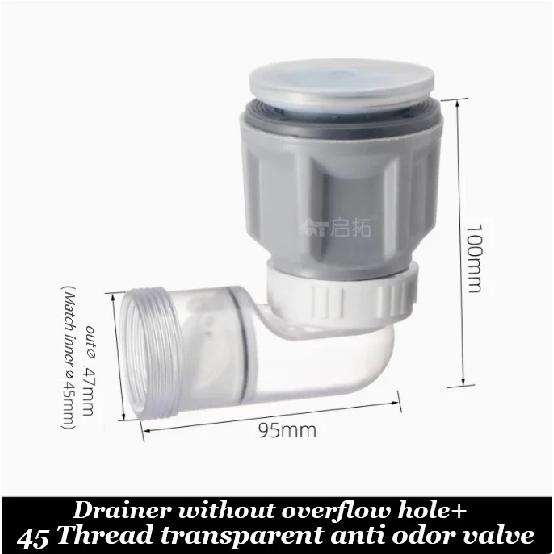 Transparent ABS Anti Odor Valve Kitchen Basin Gravity Closed One-way Drain Valve 45mm Hose for Kitchen Sink