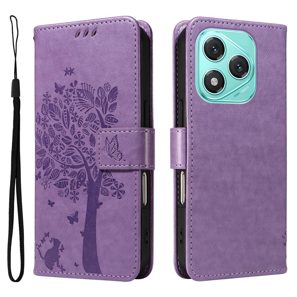 For Honor 400 Lite Phone Case with Stand Cat Tree Pattern Leather Wallet Mobile Cover