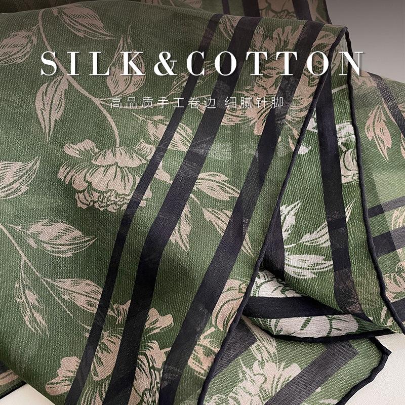 New silk pure cotton blended 71 square scarves, spring and autumn versatile decorative thin high-end light luxury silk cotton silk scarves