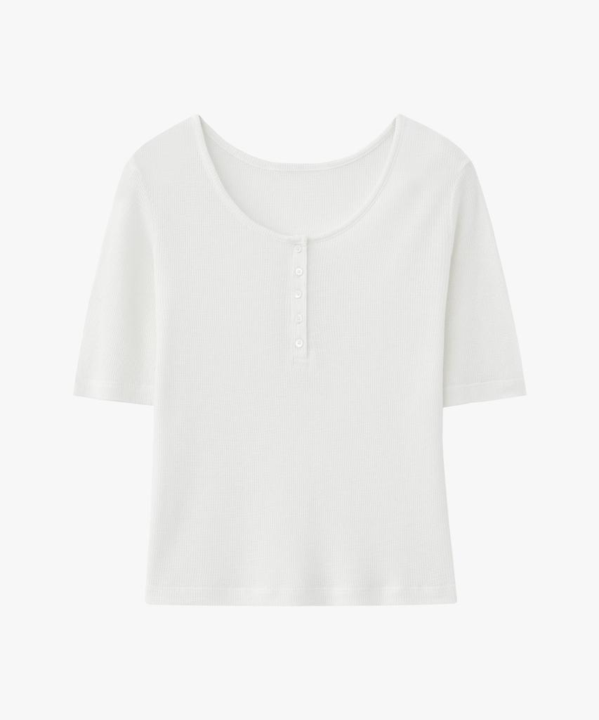 SUARE WOMEN Wool Waffle Two-Way Half Sleeve White