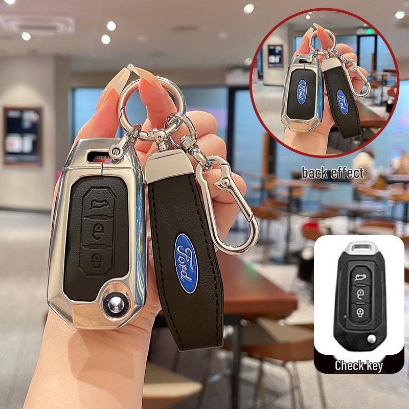 Metal Leather Key Case for 2022 Jiangling Ford Lingrui, Territory, and Transit.