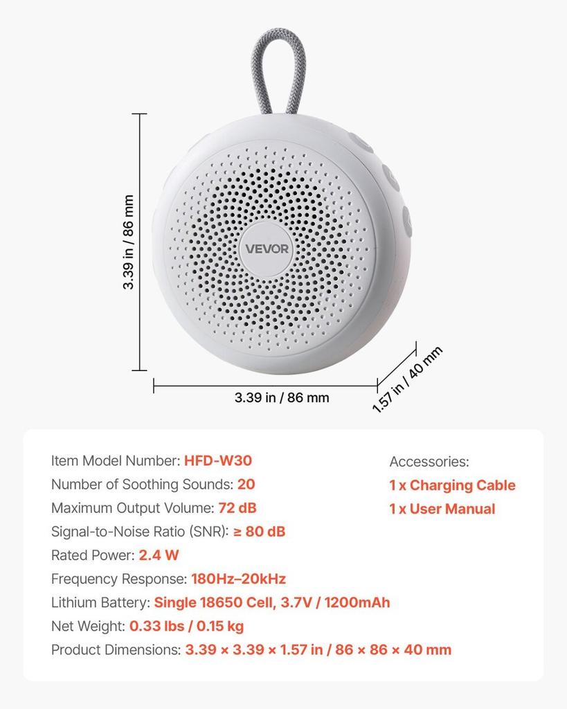 Sound Machine, 20 Soothing Sleep Sounds, 4-in-1 Hangable White Noise Sound Machine with Auto-Off Timer, Soft Ring Light, Memory Function and Child