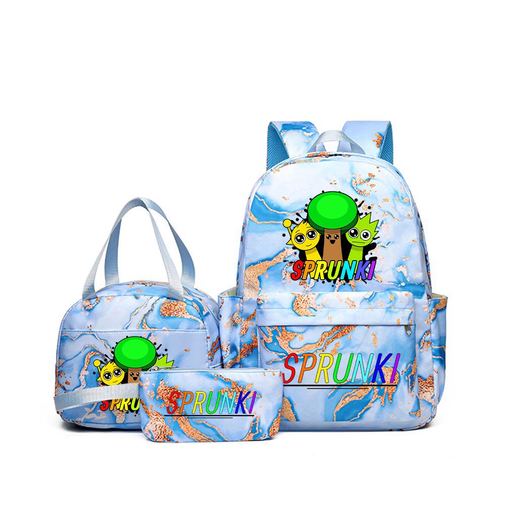 New Printed Rhythm Box Student School Bag Three-piece Casual Sprunki Backpack Crossbody Bag Pencil Bag D