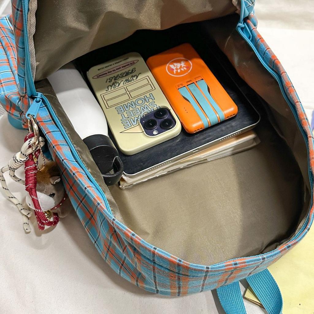 Schultasche Japanischer Ins-Stil Retro Karomuster Rucksack weiblich, Mittelschüler Schultasche einfach und vielseitig Reise Pendler Rucksack