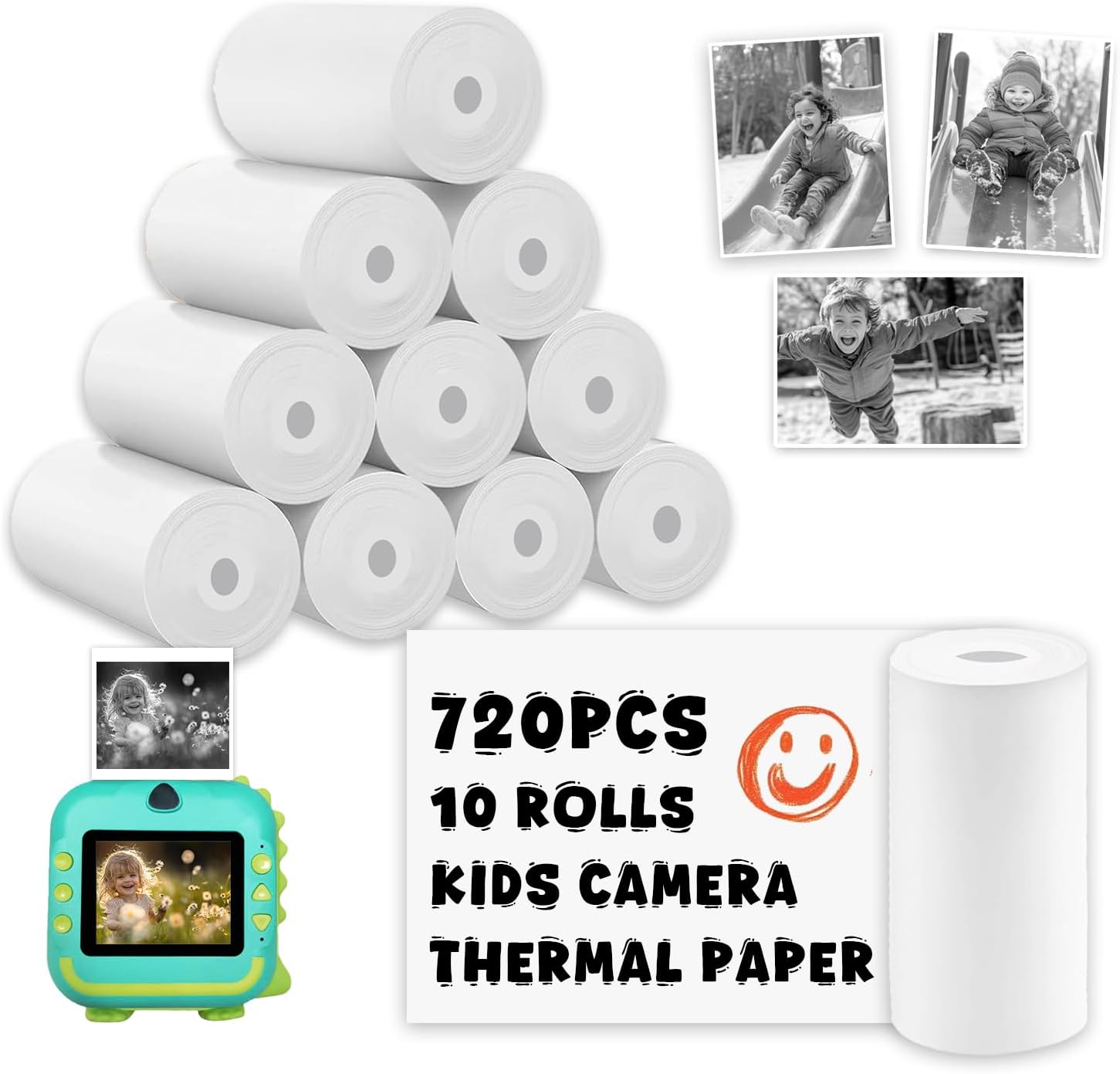 10 Rolls of Instant Printer Paper, Compatible with Thermal Printer Paper (57 x 25mm)