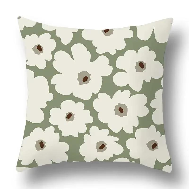 Green Plant Flower Abstract Single-Sided Print Pillowcase – Car, Sofa, Bedroom & Bedside Decorative Cushion Cover
