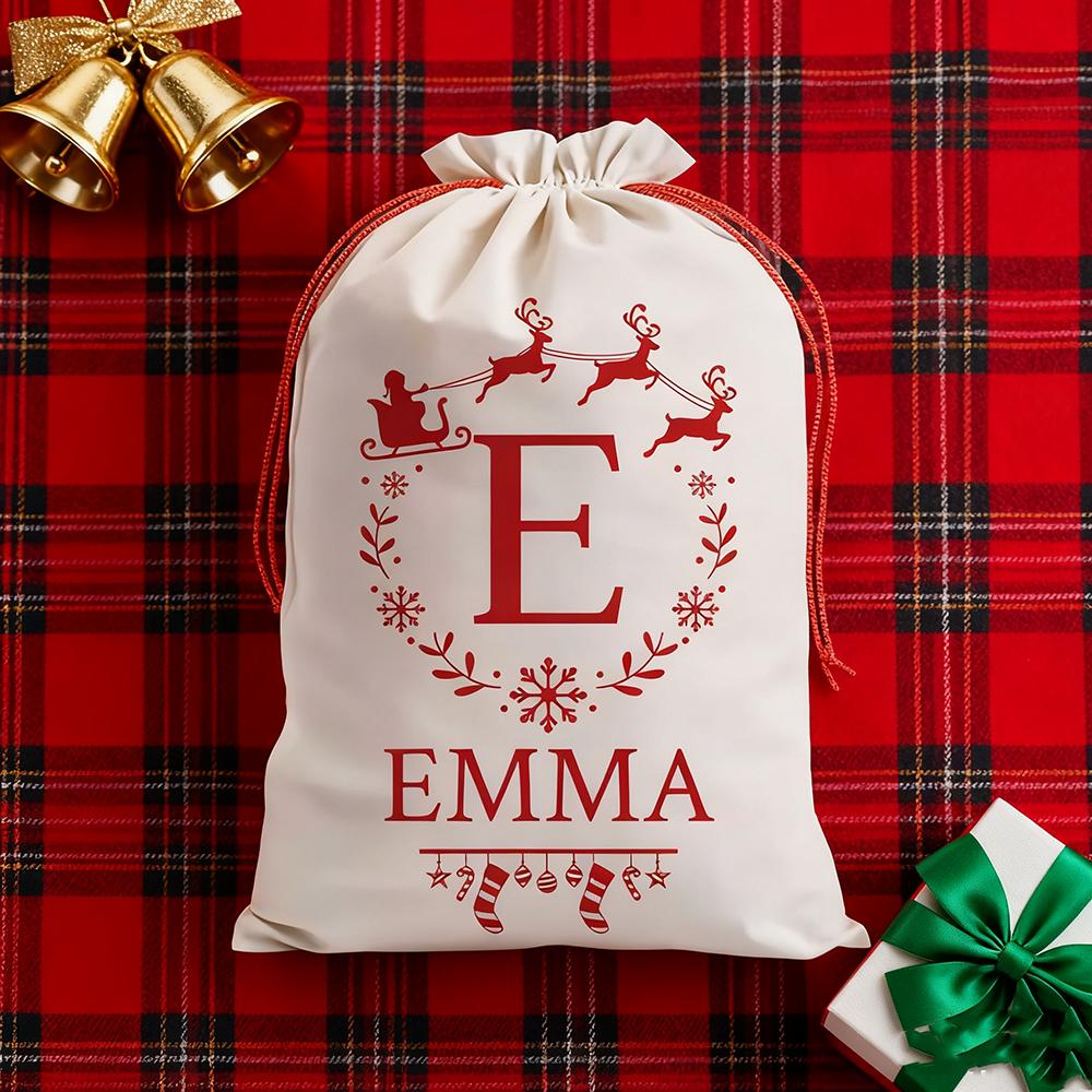 Personalized Christmas Holiday Gift Bag Red Plaid Santa Hat Gift Bag Custom Presents Packaging Sack Santa Christmas Stocking