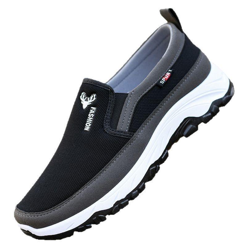 Wiosenne i jesienne buty codzienne dla ojców w średnim i starszym wieku, jednopedałowe, z siateczki, oddychające buty do chodzenia, buty z miękką podeszwą, buty materiałowe