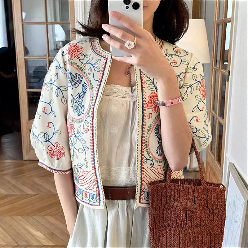 

ZANZEA Women Casual Round Neck Loose Half Sleeve Print Cardigan Blouse 5XL зелёный