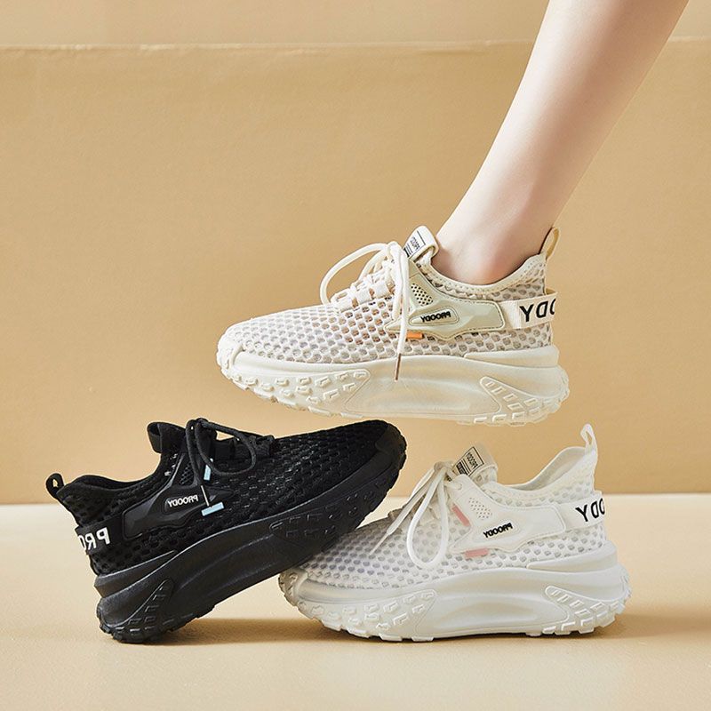 Stepping on shit feels transparent mesh sports shoes women's summer 2025 new thick soft sole thin women's shoes breathable mesh travel shoes
