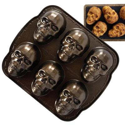 Halloweenová forma na pečení lebky 3D kovová DIY forma na kostlivý dort Odolná vůči vysokým teplotám Hliníkový plech na pečení Kuchyňské potřeby