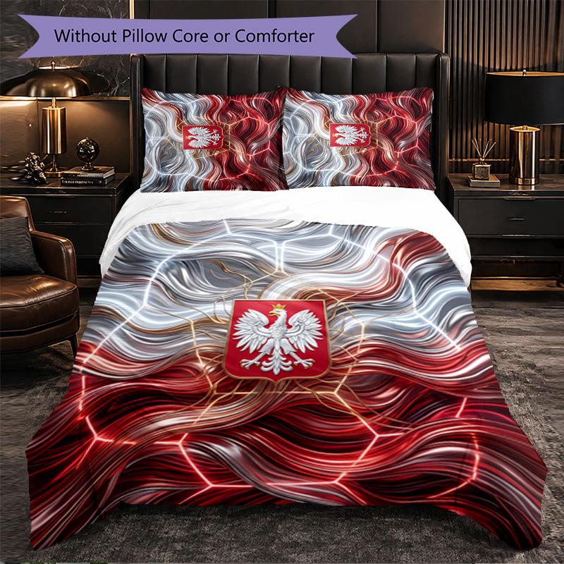 Poland Football Pattern 3 Pieces Bedding Set Soft Microfiber Duvet Cover with Pillow Cases for Bedroom