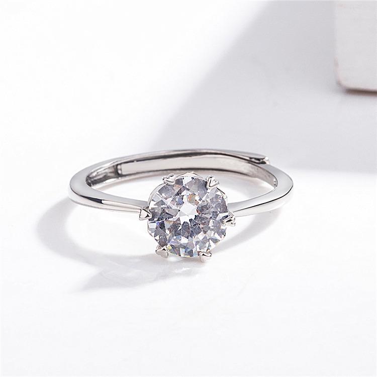 

Korean Snowflake Heart-Shaped Simulated Diamond Ring for Weddings – 1 Carat, Six-Prong Design Adjustable Open Size