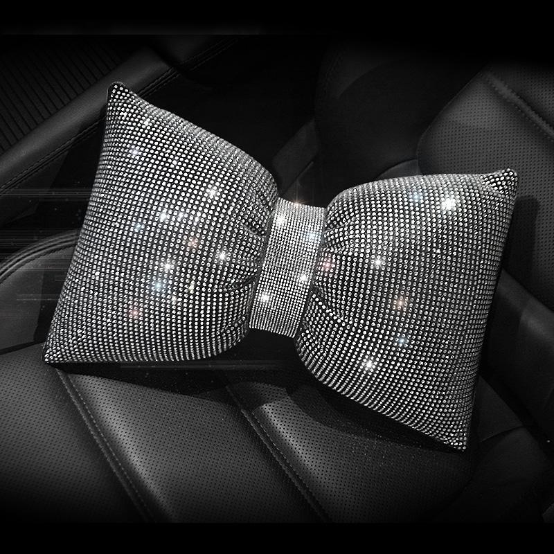 1PC Diamond Crystal Bowknot Car Waist Pillow Rhinestone Auto Seat Support Hold Pillows Bling Car Interior Accessories for Women