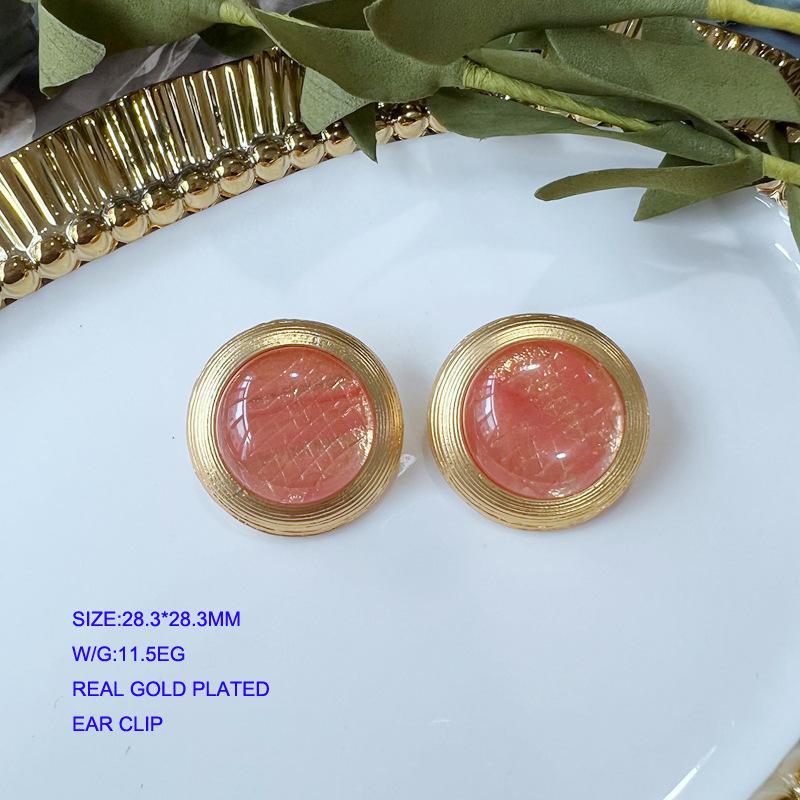 French Romantic Silver Needle Stud Earrings Electroplated Real Gold Stone Gemstone Enamel Glaze Ancient Stud Earrings
