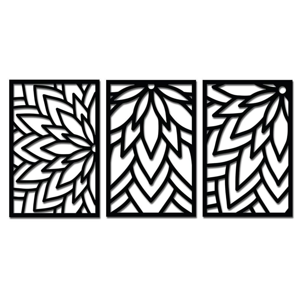 Pre-Laminated Pine Wood Flower Pattern Wall Art | Laser Cut Precision | For Home Décor | For Gifting (Set of 3)