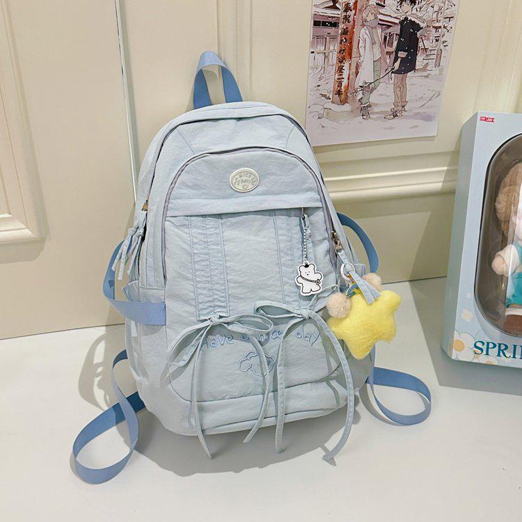Korean Style Women's Casual Nylon Backpack - Cute, Large Capacity, Solid Color, Fresh Design, Small Laptop Compatible