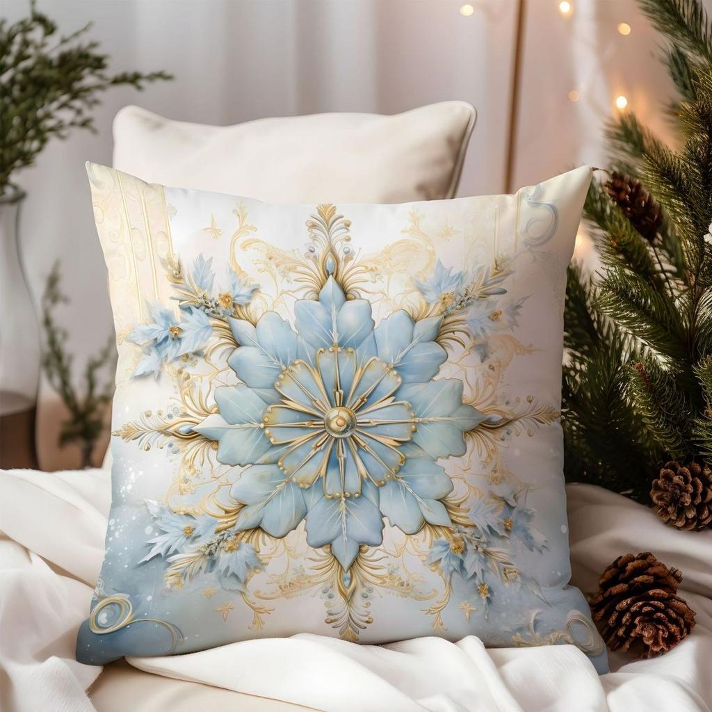 Eleganter, weihnachtlicher Kissenbezug mit Hirschmotiv und goldenen Akzenten