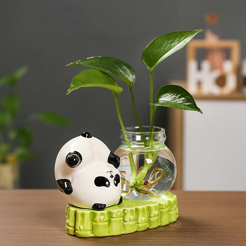 1PC Ornament Vibrant Tea Table Ornament Adorn Panda Gift Hydroponic Desktop Vase Home Living Room