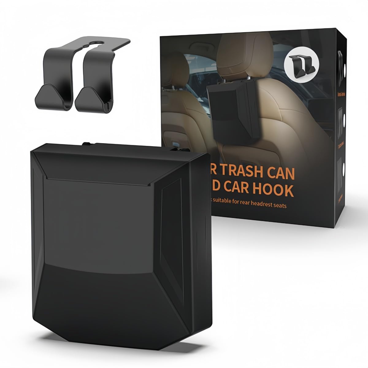 

ZUKIDA Car Trash Car Storage Box with Seat Hooks and Seatback Glove Storage Box with Car Interior Mini Trash Can for and Bedroom Can, Lid, Hooks, серый