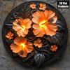 Vintage Tin Metal Wall Decor Orange Flower Glow Painting Kitchen Dining Room Home Art