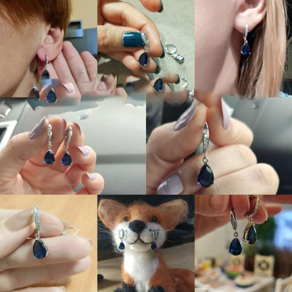 Droplet Like Dangle Earring Copper Blue Gemstone Earrings Fashion Women Drop Earrings  Women