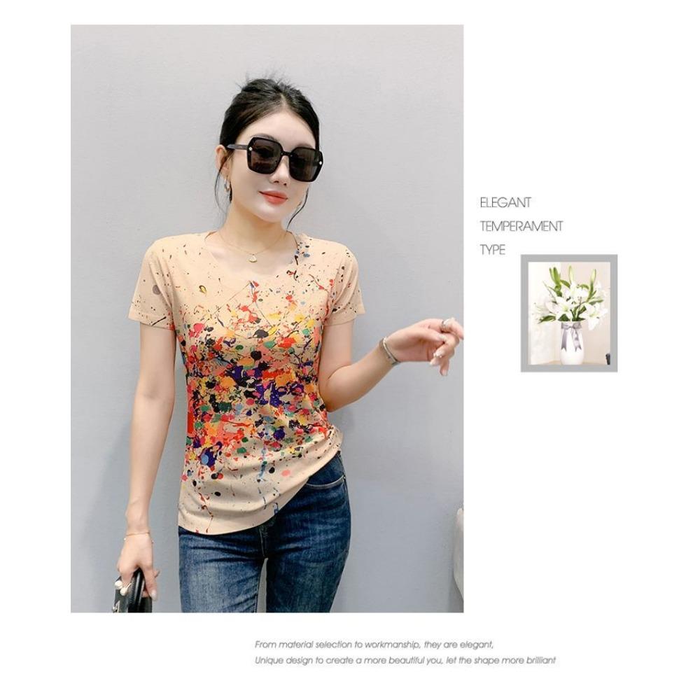 Letni Nowy Modny T-shirt z Okrągłym Dekoltem i Nadrukiem z Krótkim Rękawem dla Kobiet, Odmładzający i Stylowy Dopasowany Top