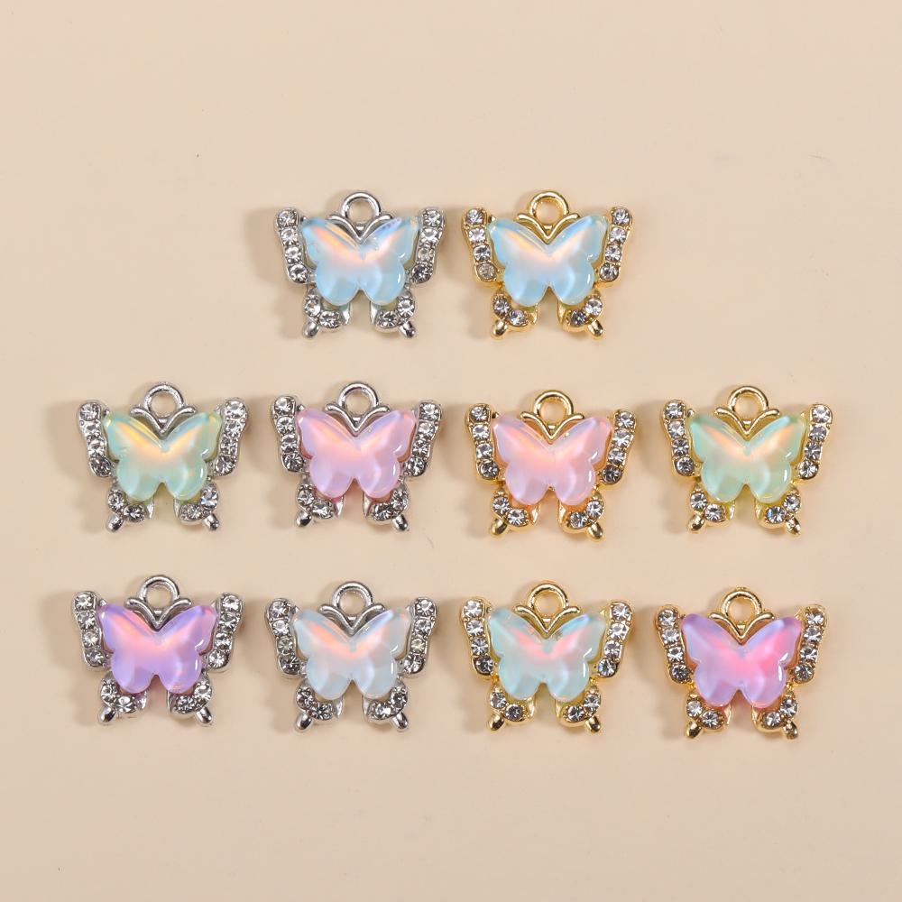 10Pcs Fashion Colorful Crystal Butterfly Pendant Shiny Zircon Charms For Korean Women Necklace Choker Jewelry Accessories Wholes