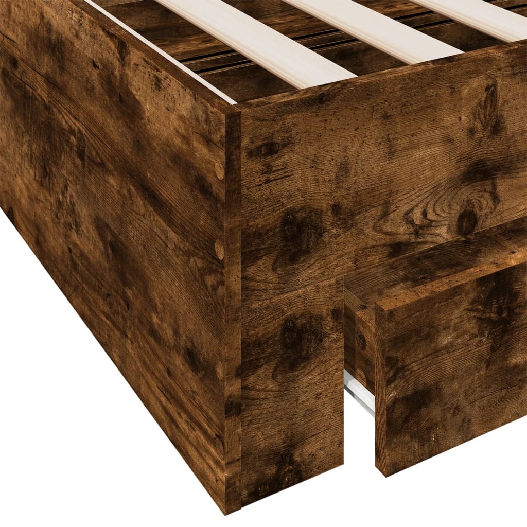 Bed Frame with Drawers Smoked Oak 160x200 Cm Wood Based Material