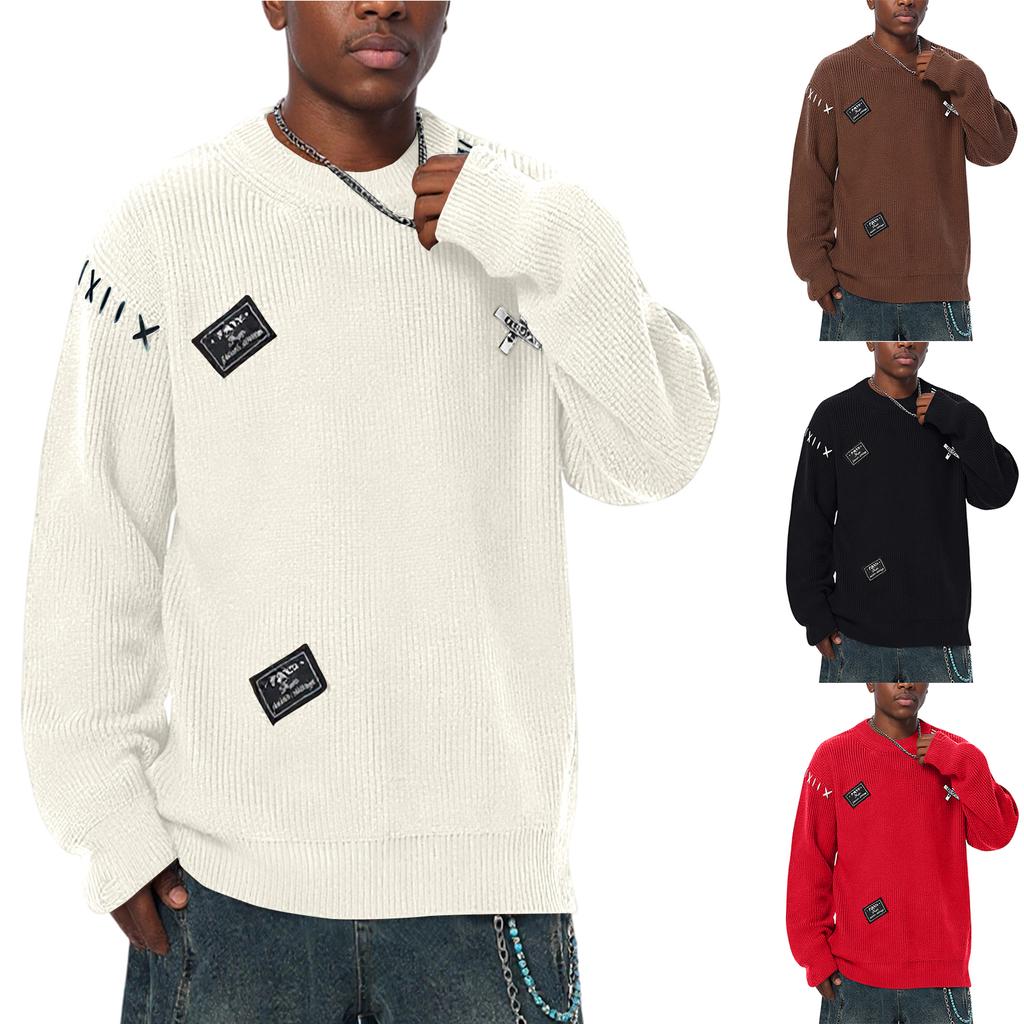 Men's Fashion Knitting Pullover Long Sleeves Loose Round Neck Sweater