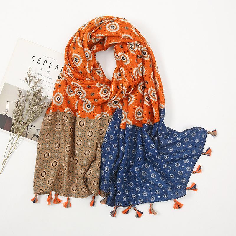 Fashion Women Bohemina Aztec Floral Patchwork Tassel Scarf Lady Print Shawls and Wraps Female Foulards Echarpe Designer 180*90Cm