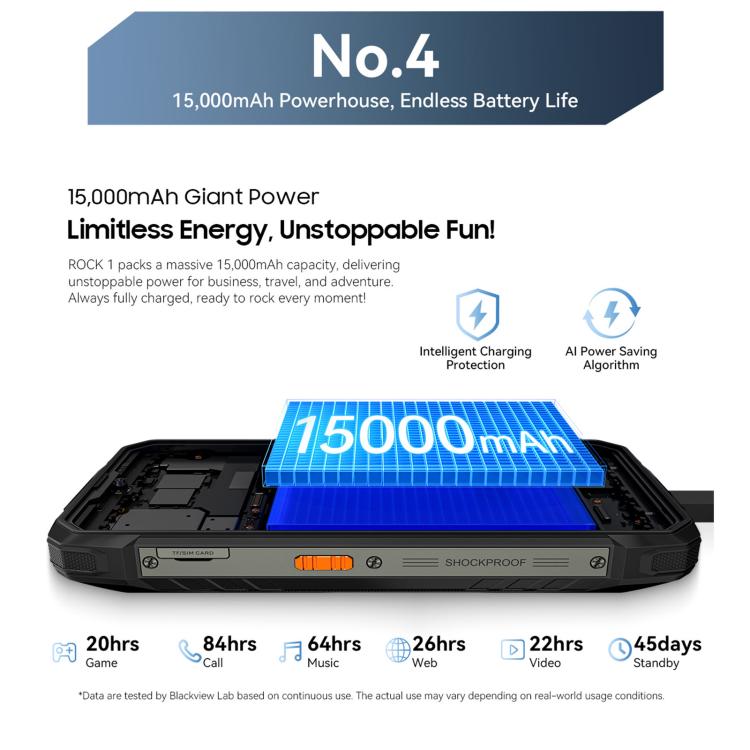 Blackview ROCK 1 Rugged Phone, 8GB+256GB, 6.56 Inch Android 16 MT6769V/CB Helio G81 Octa Core, Network: 4G, OTG, NFC (Black)
