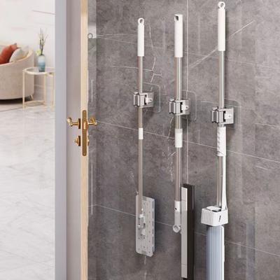 10Pcs Mop & Broom Plastic Holder with Strong Adhesive Traceless Punch-free Non-slip Support Hook Wall Mounted Bathroom Kitchen Mop Storage Hanger